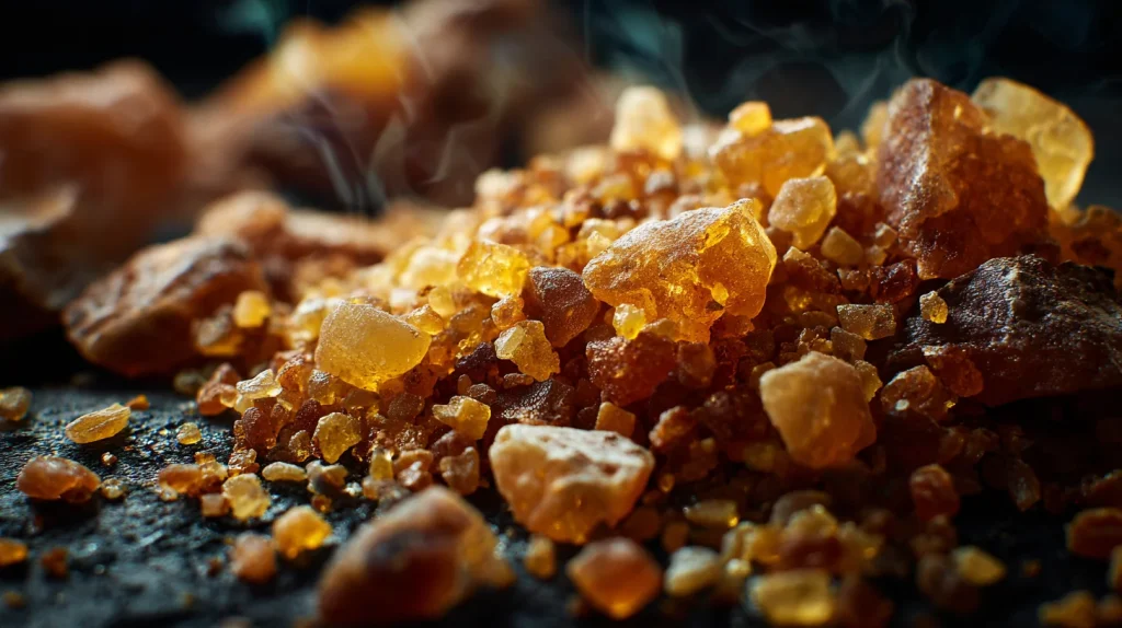 résine dorée ou ambrée (style boswellia / encens)