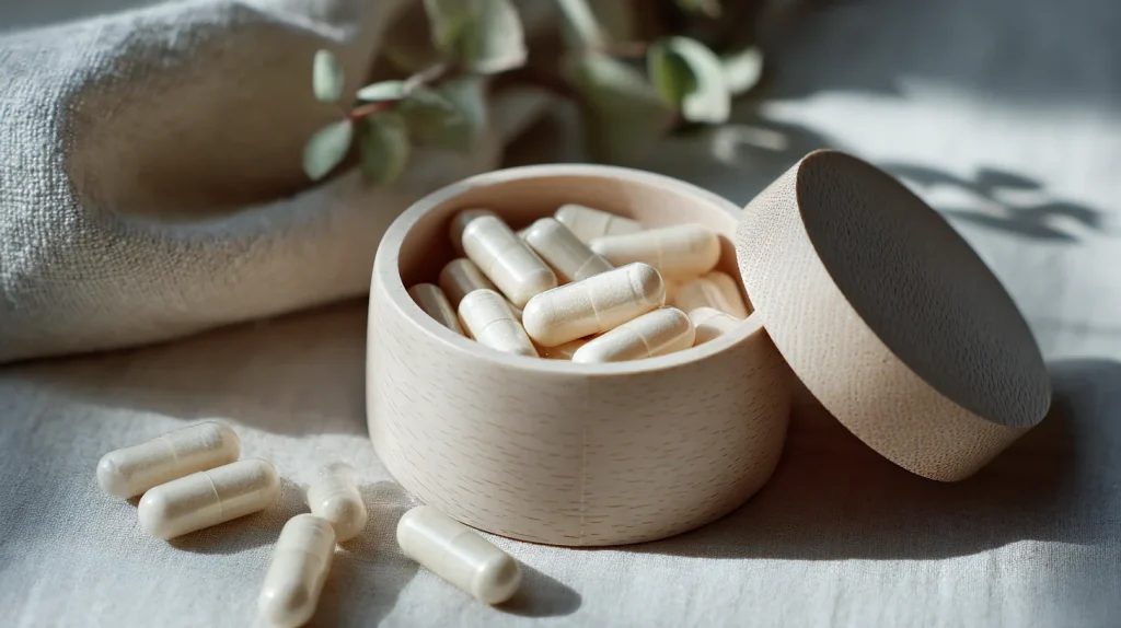 capsules de magnésium dans un contenant 
