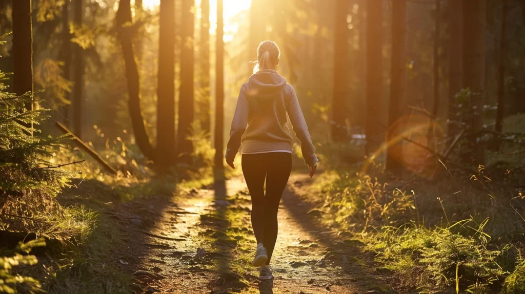 Femme se baladant dans la foret 
