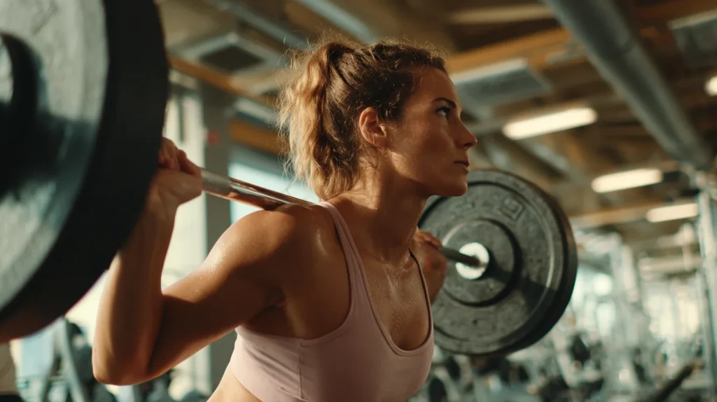 Femme faisant du squat à la barre libre
