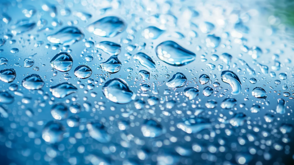 Plusieurs gouttes d'eau représentant l'acide hyaluronique