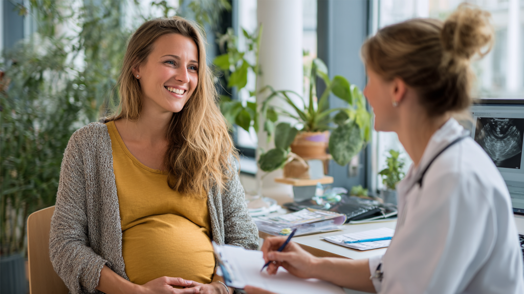Femme enceinte et professionnelle de santé en échange 