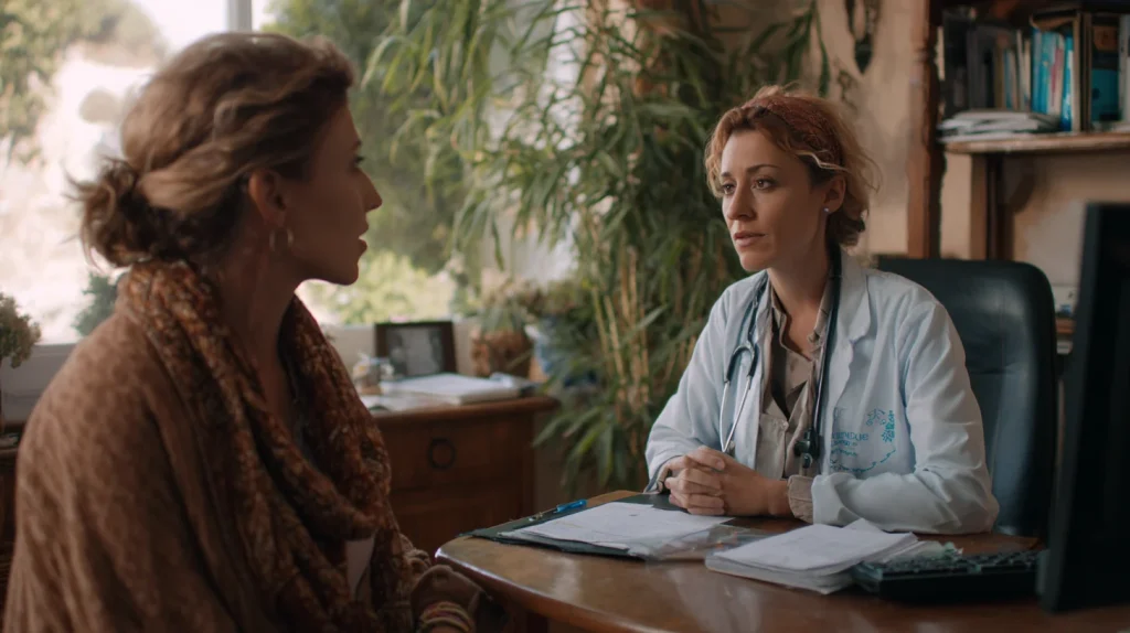 une consultation médicale entre une gynécologue et une patiente