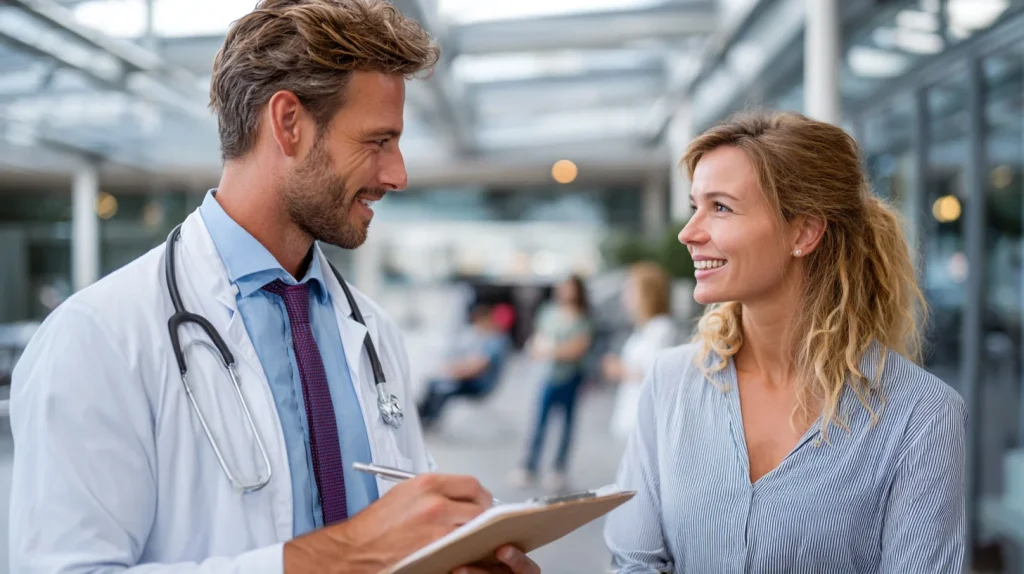 Un médecin et sa patiente qui discutent