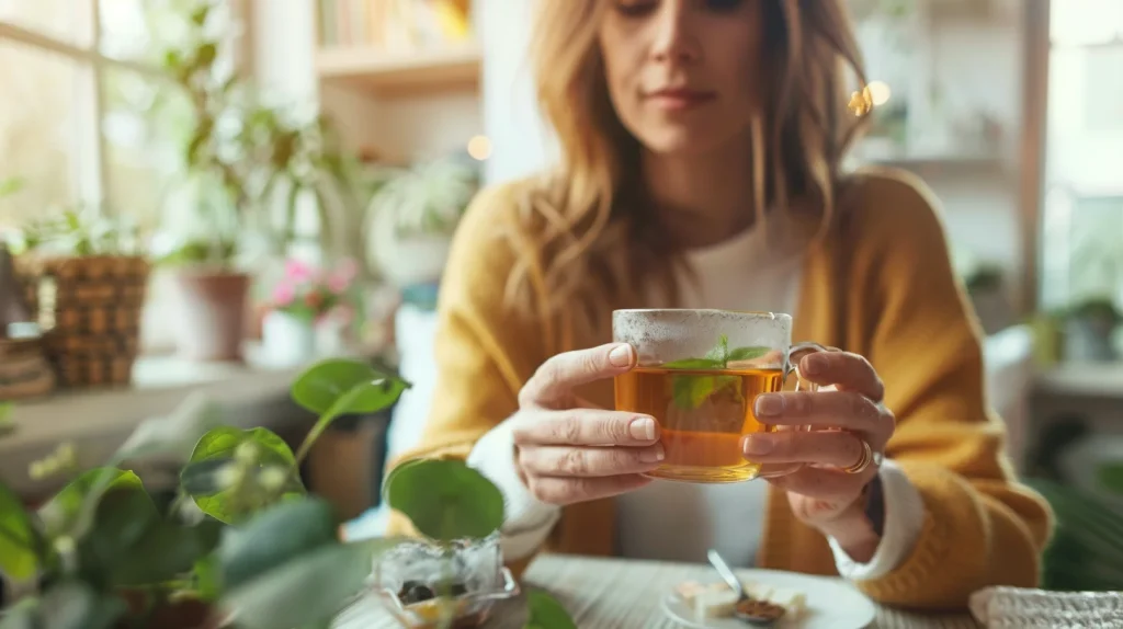 Femme buvant une tisane
