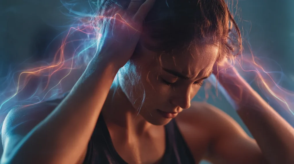 Femme athlétique présentant de multiples symptômes d'hyperstimulation