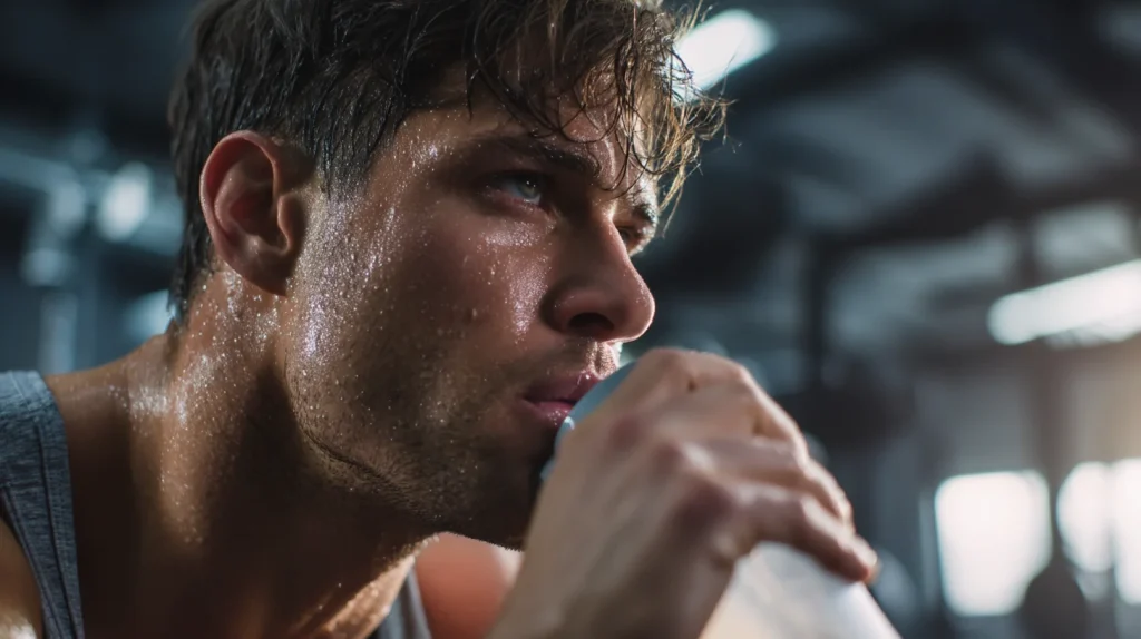Un athlète consommant des BCAA lors d'un entraînement intense
