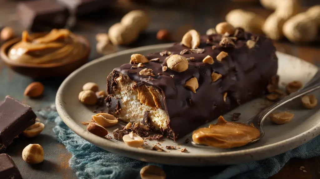 Barre protéinée maison goût chocolot dans une assiette