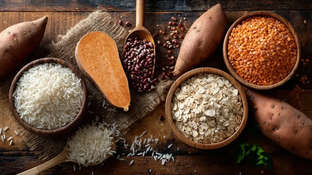 patate douces, riz, lentille glucides