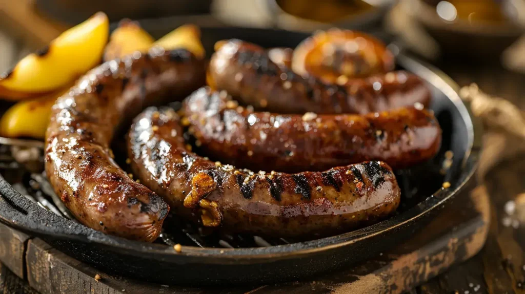 Assiette de boudin noir traditionnel aux pommes, un aliment riche en fer d'origine animale
