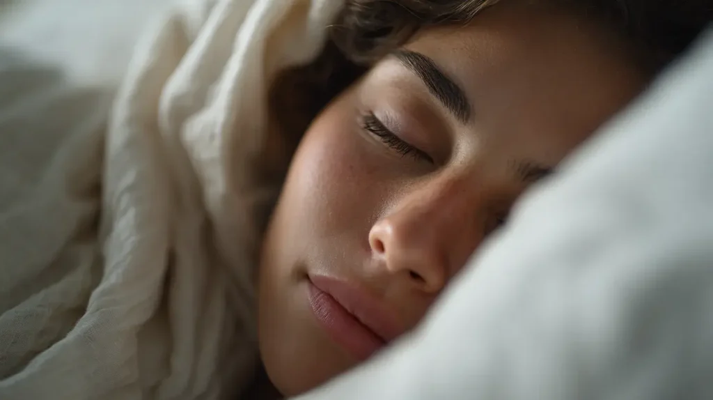 Personne dormant paisiblement dans une chambre lumineuse, rappelant l’importance du sommeil lorsqu’on se demande combien de temps dure la stagnation du poids
