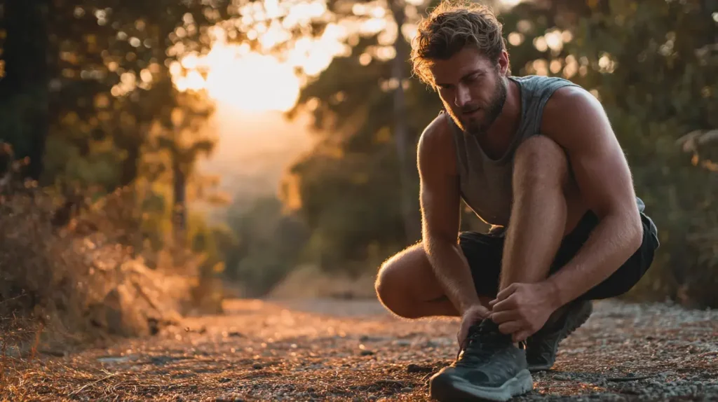 un homme à une douleur talon course à pied