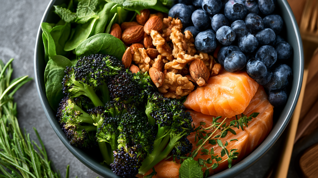 bol d'aliments riche en magnésium, zinc, vitamines, oméga 3