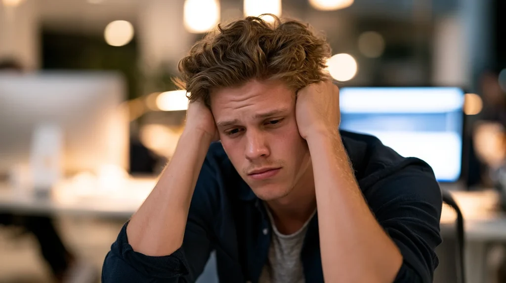 Homme qui se tient la tête au bureau