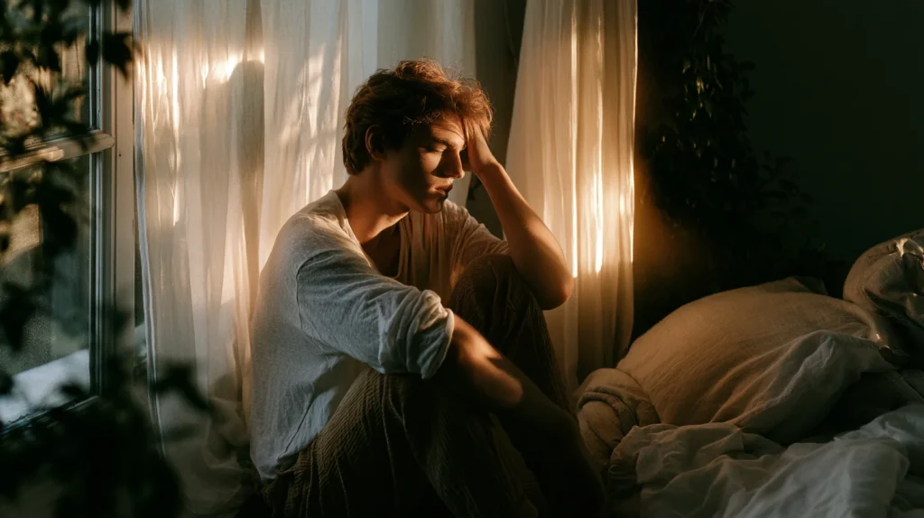 Homme dans son lit qui est fatigué 