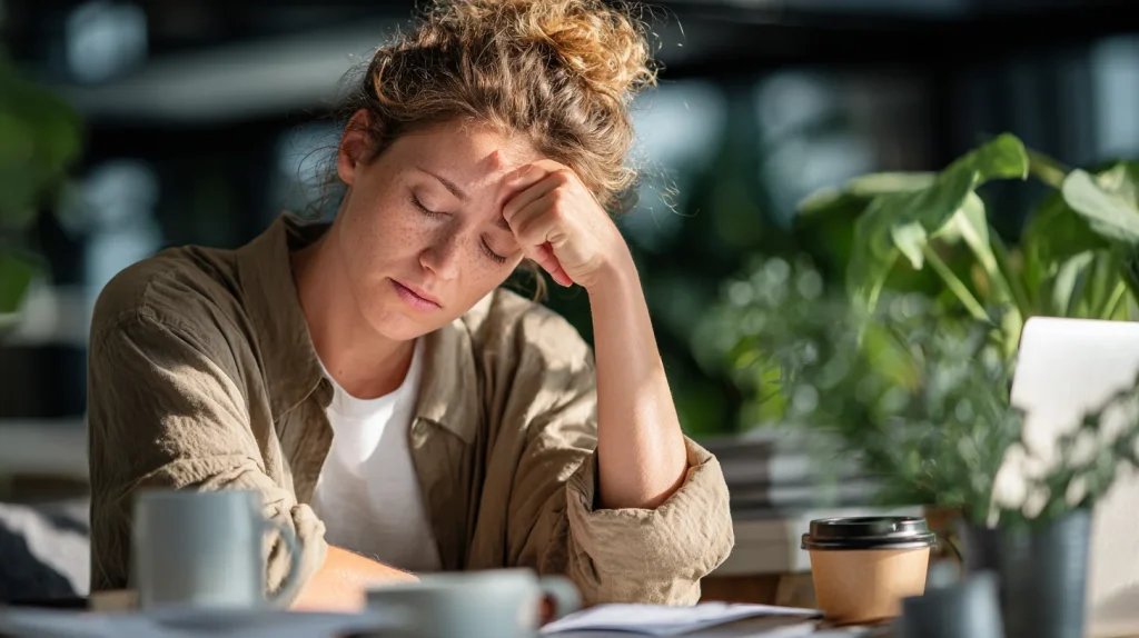 femme au travail stressée