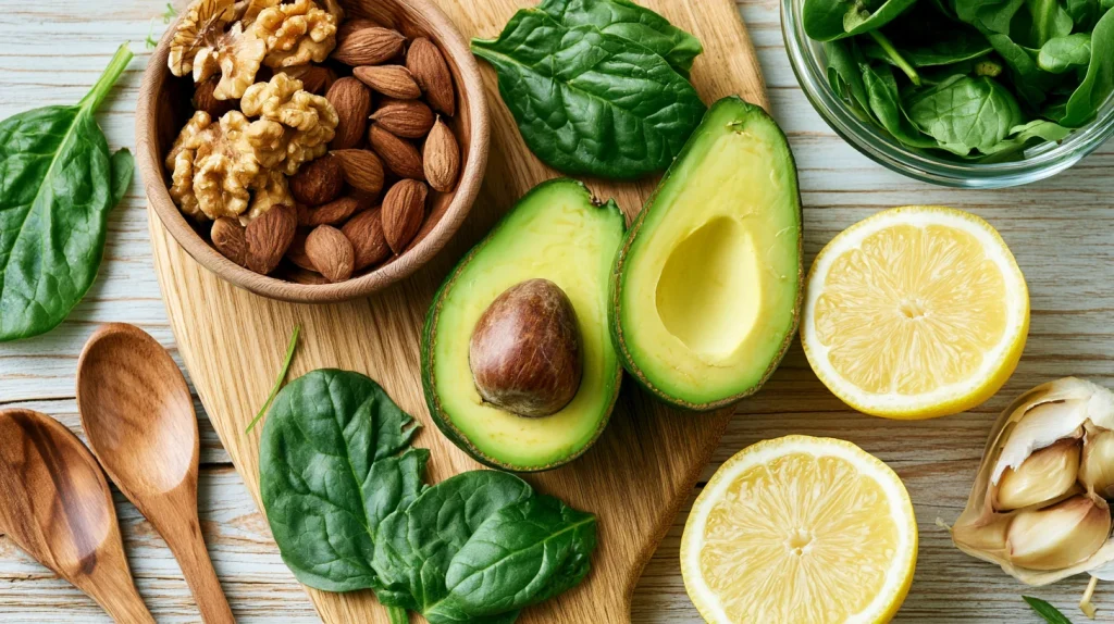 flat lay aliments colorés