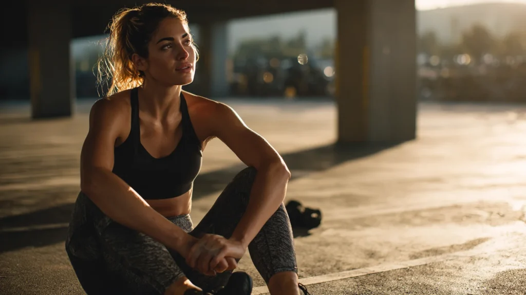 femme assise par terre après une séance de sport