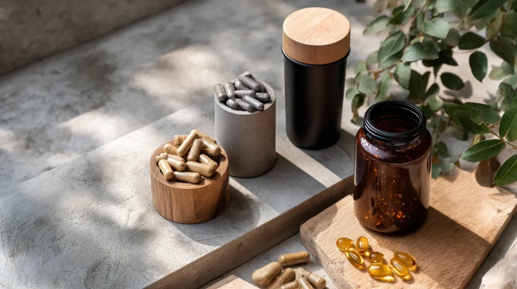 Flat lay de compléments alimentaires