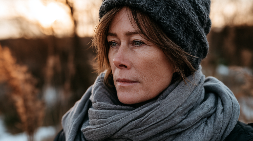 femme à l'extérieur avec un regard fatigué 