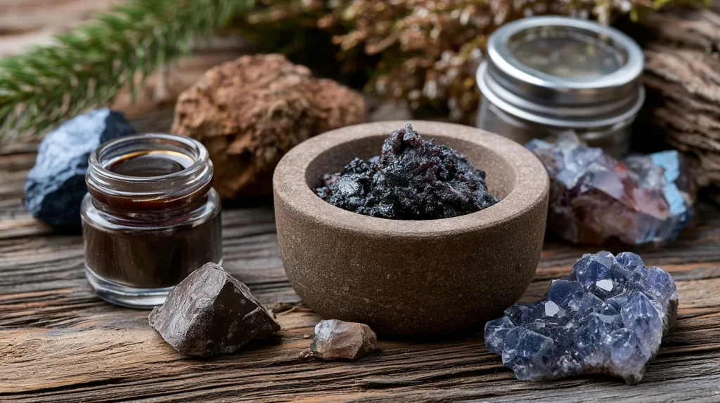 pot de shilajit dans la nature