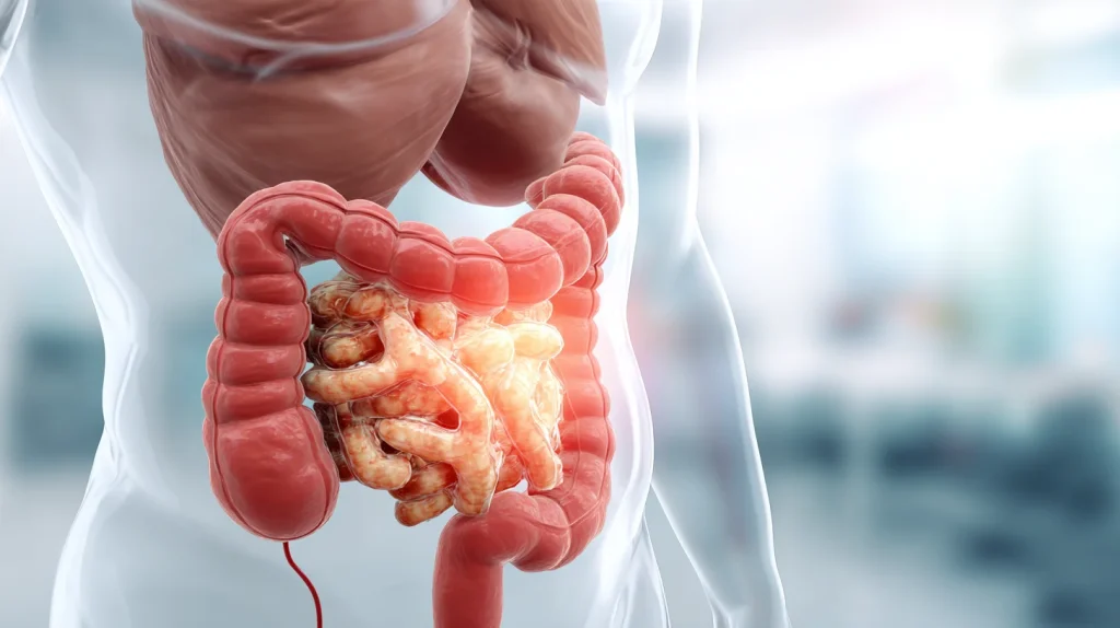 Illustration du système digestif humain mettant en évidence un léger inconfort gastro-intestinal