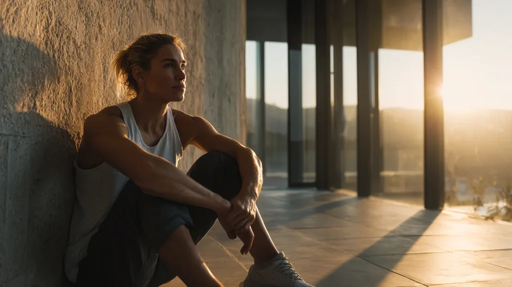 femme athlète assise au sol