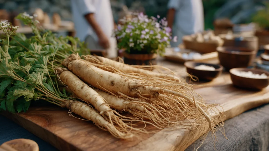 Ginseng sur une table 