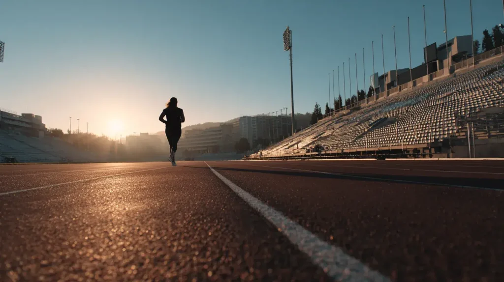 un homme fait du running au couché du soleil