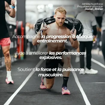 citation sur la créatine avec un homme qui s'entraine en fond