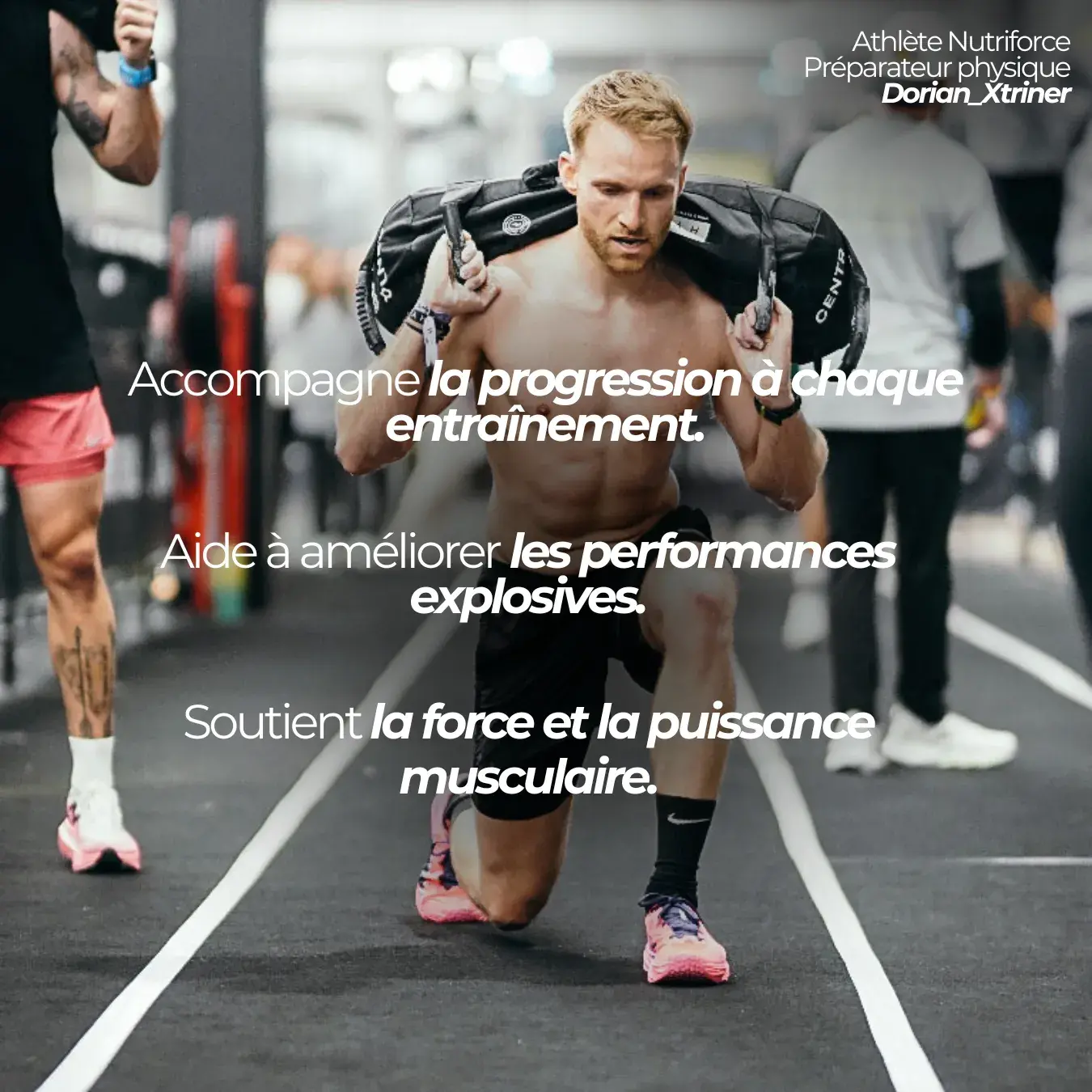 citation sur la créatine avec un homme qui s'entraine en fond