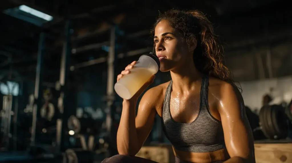 une femme boit des electrolytes