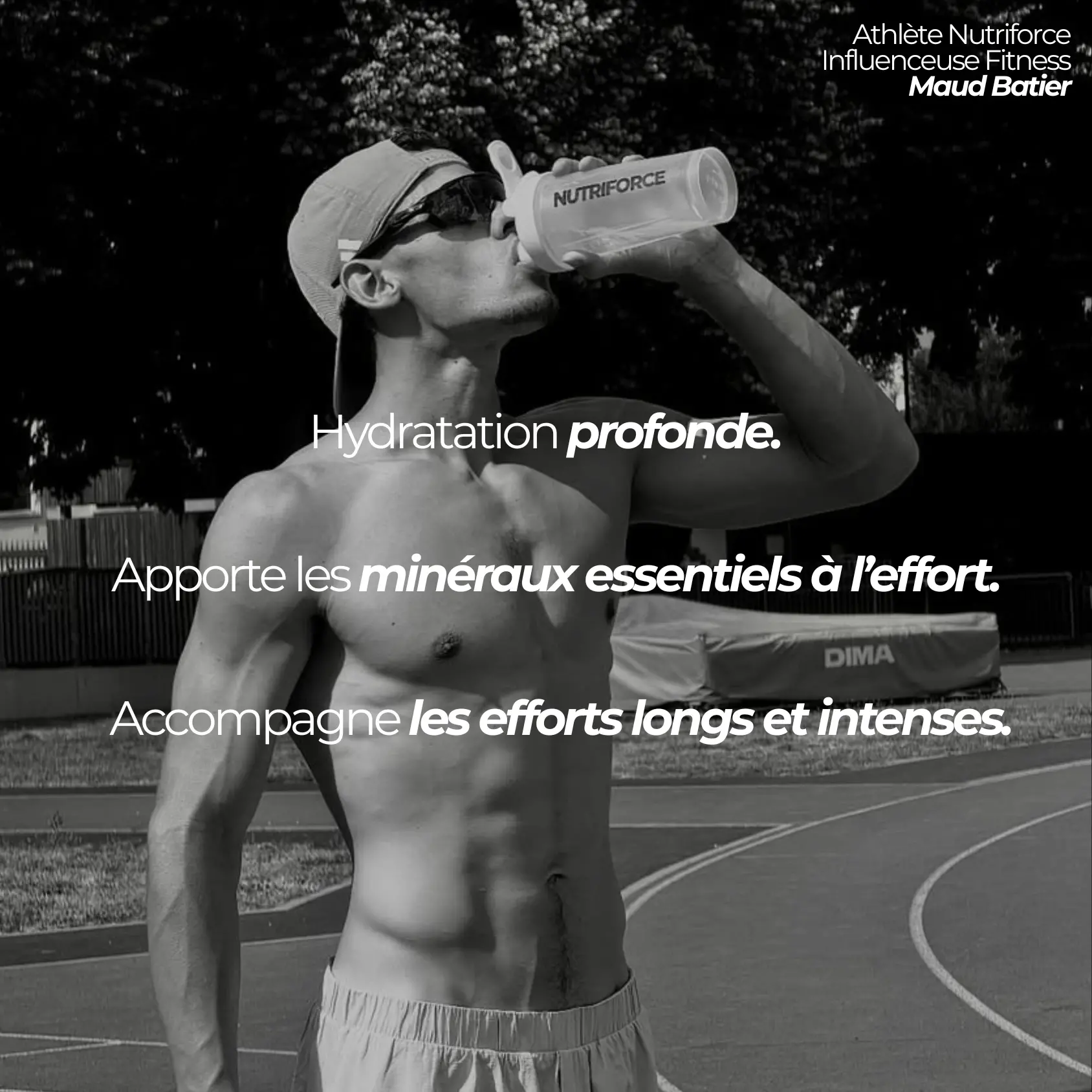 Athlète en plein effort avec un message sur les bienfaits des électrolytes menthe