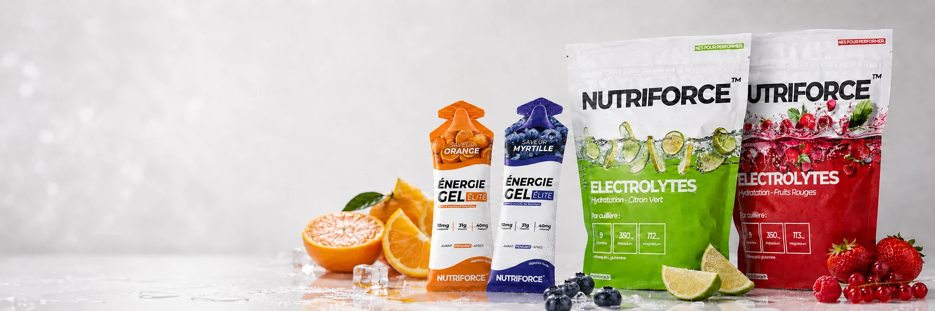Gels énergie et électrolytes Nutriforce pour l'endurance