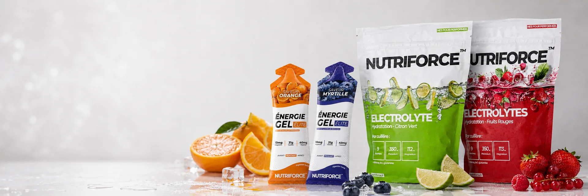 Gels énergie et électrolytes Nutriforce pour l'endurance