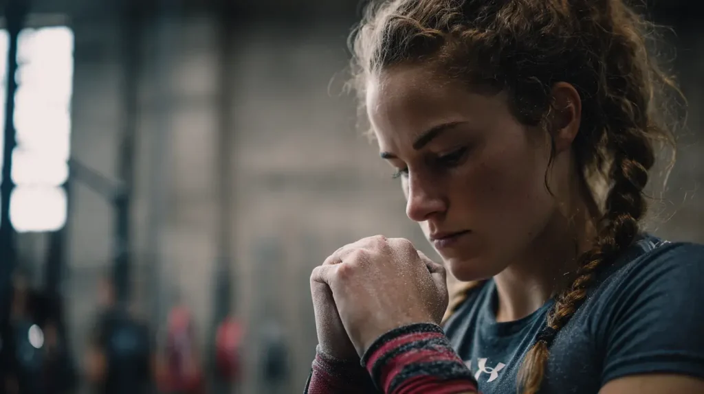 une femme se concentre avant sa compétition de powerlifting