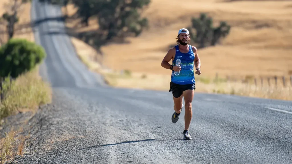 un homme court un marathon. Il à pris de la glutamine