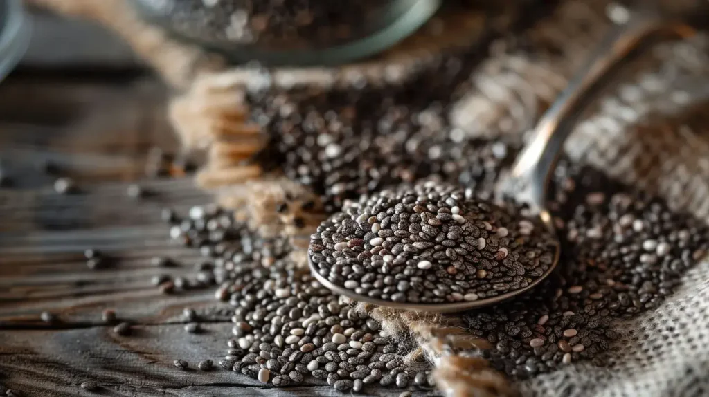 Graines pour maigrir de chia dans une cuillère en métal