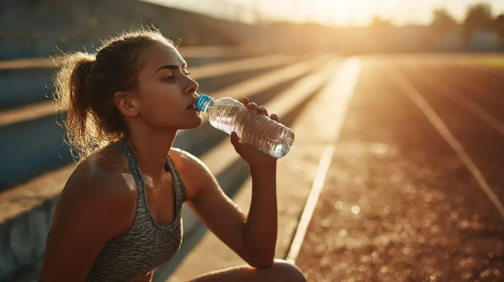 une femme boit après un run