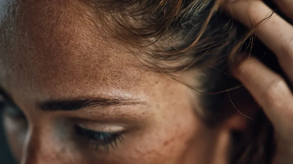 une femme se touche les cheveux
