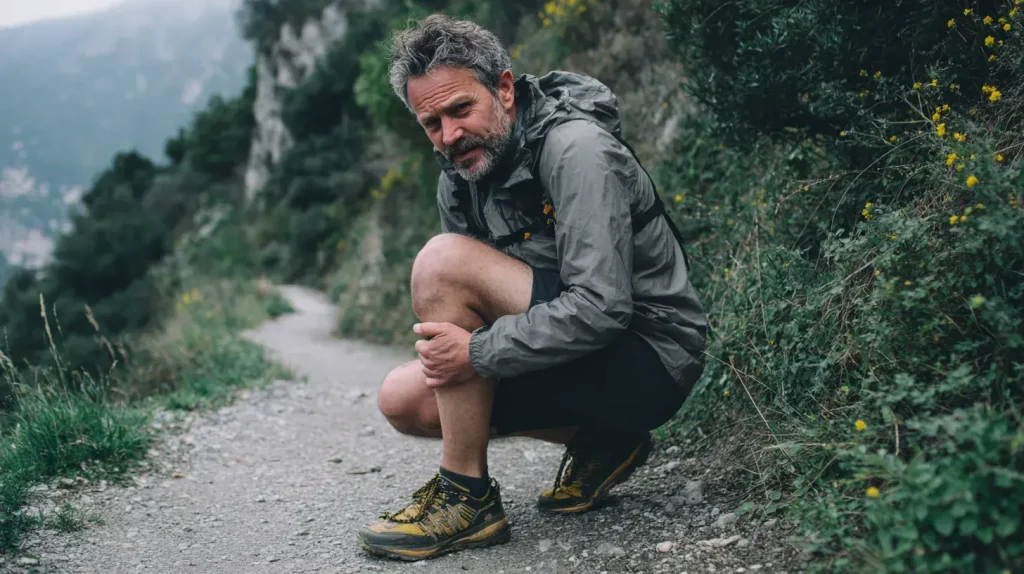 Coureur souffrant de douleurs articulaires lors d'un trail