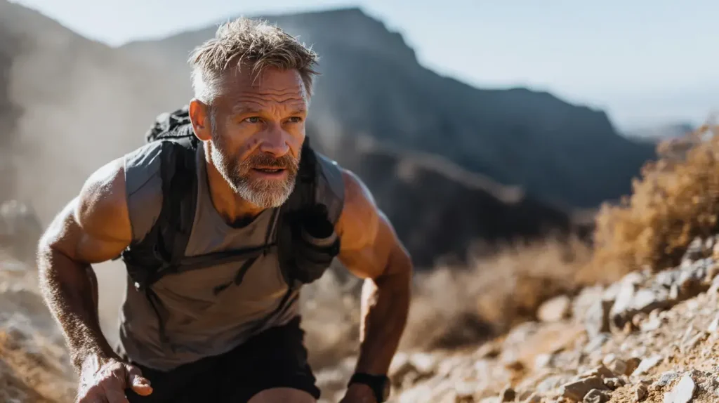 un homme d'une cinquantaine d'année fait du trail 