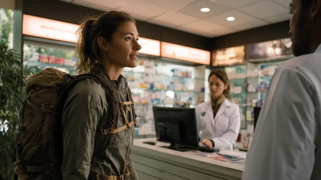 une femme demande conseil à un pharmacien