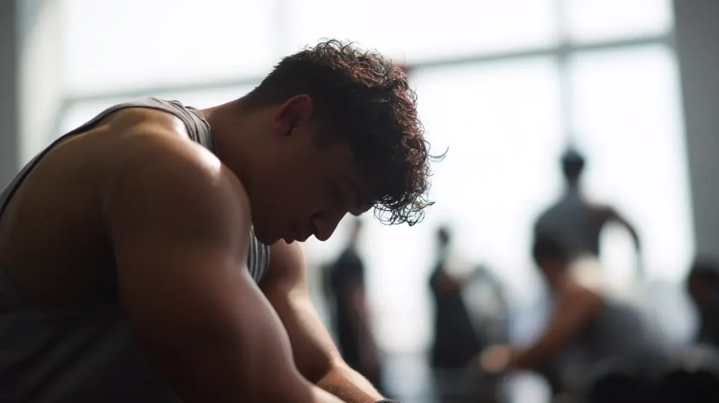 un garçon est fatigué à la salle à cause du manque de sommeil