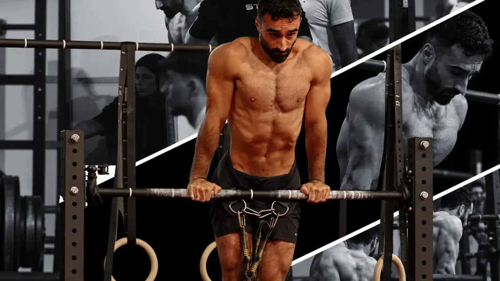 un athlète nutriforce fait des dips facilement grâce au préworkout