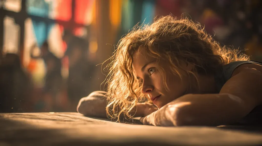 une femme est allongée, elle médite