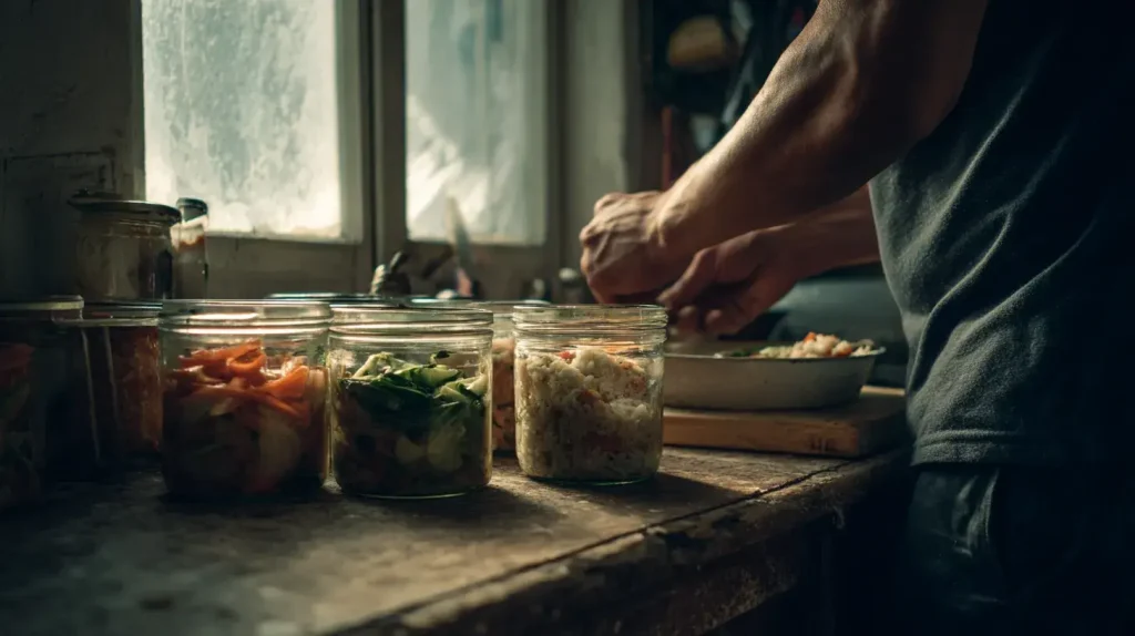 un homme prépare ses repas à l'avance 