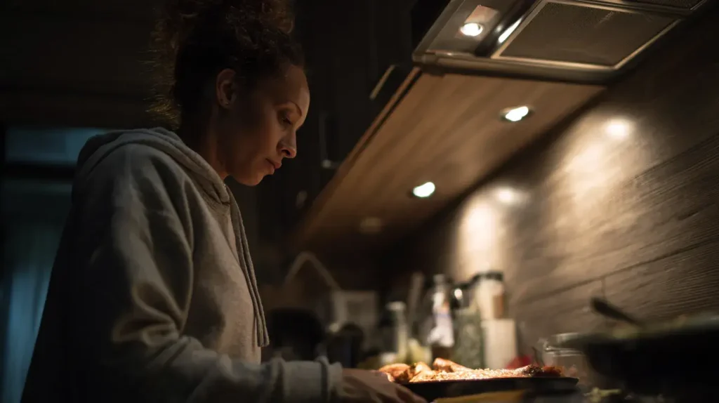 une femme se prépare à manger