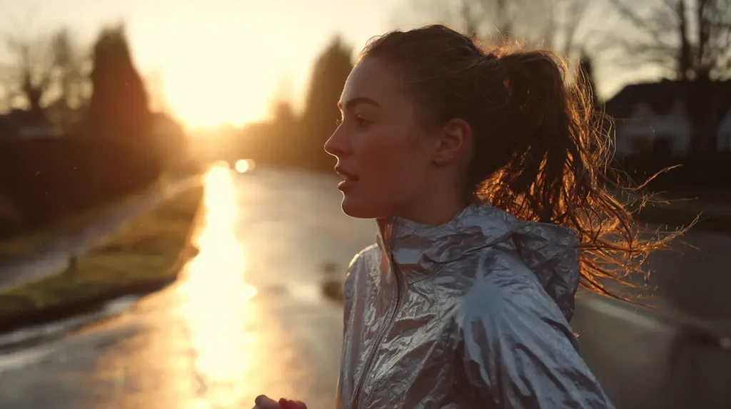 une femme fait son footing en hiver