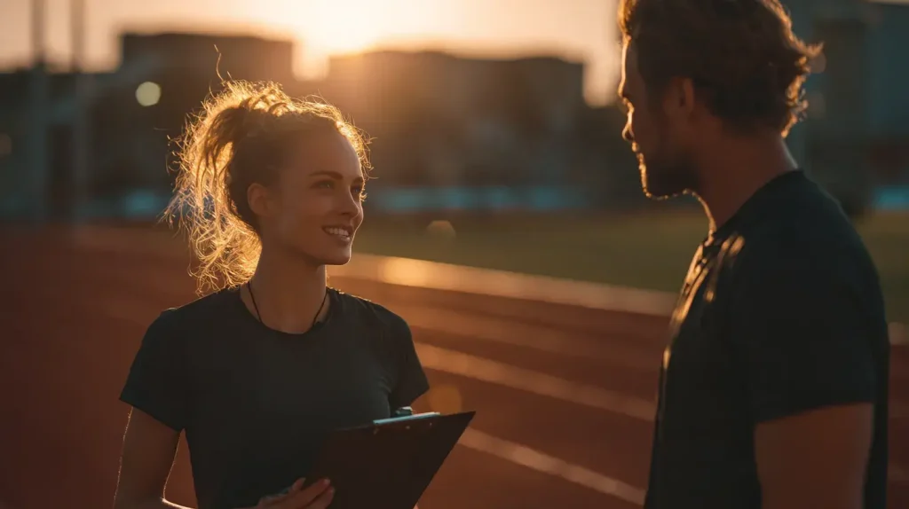 un homme fait du sport avec sa coach sportive